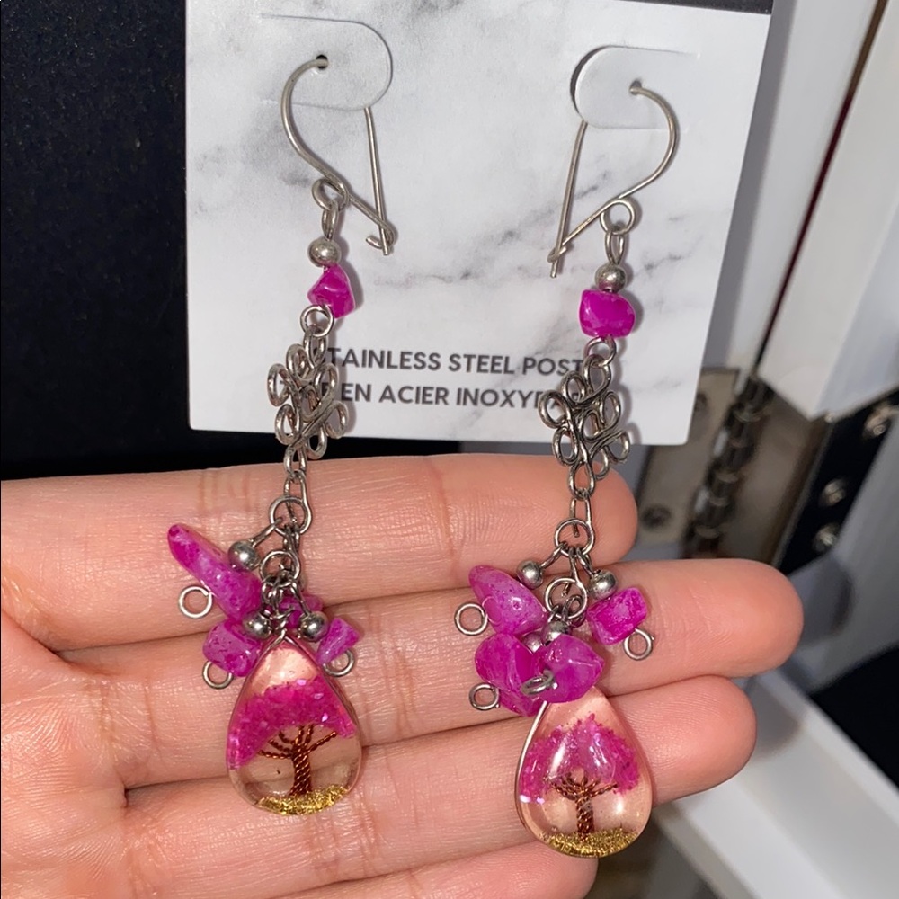 beautiful hot pink handmade unique earrings
